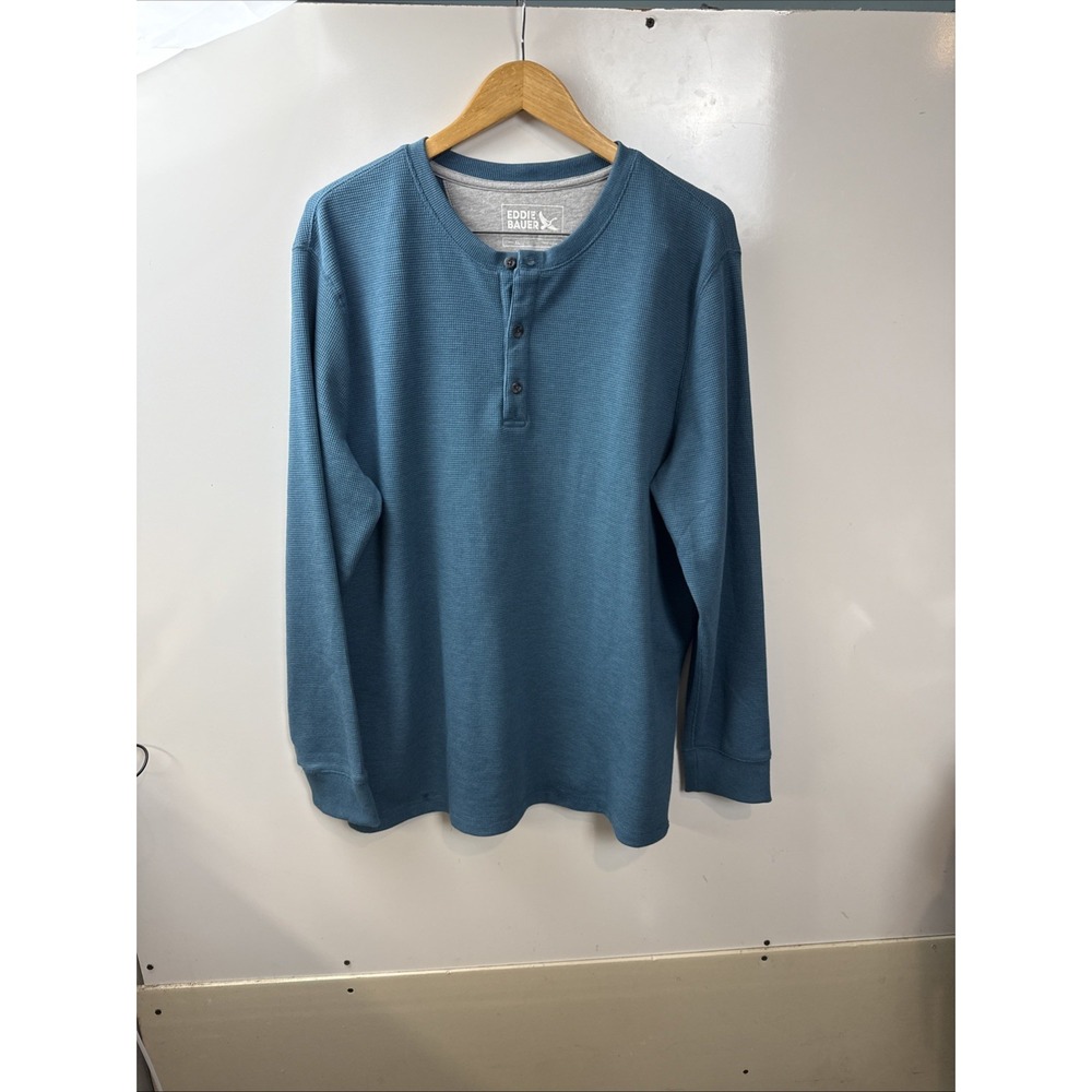 Eddie Bauer Shirt Mens XL Blue Henley Thermal Long Sleeve Outdoor